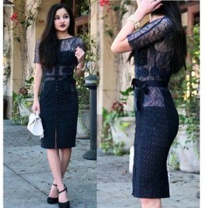 Beguile by Byron Lars Navy Blue Carissima Crochet Lace Sheath Dress NWOT